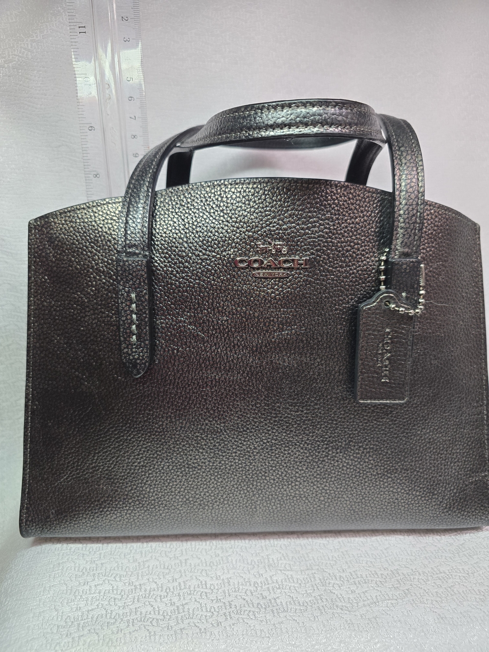 Coach Charlie Carryall 28 Metallic Graphite Pebbled